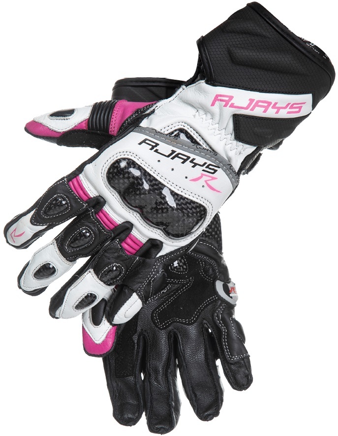 Rjays Long Cobra 2 Carbon Ladies Motorcycle Glove Black/Pink/White
