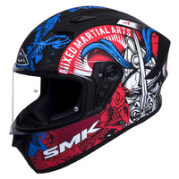 SMK Stellar Samurai Motorcycle Helmet - Black/Blue/Red
