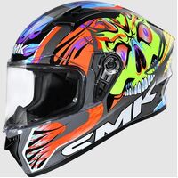 SMK Stellar Skull (GL647) Motorcycle Helmet - Grey/Yellow/Orange