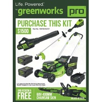 Greenworks Pro 60V Ultimate 4.0Ah & 6.0Ah Lithium-Ion Garden Start Up Combo Kit Mower, Blower & Line Trimmer  1307307AUVT