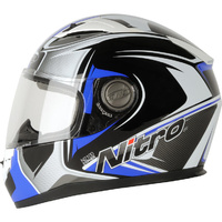 SUPER SALE Nitro N2100 CYPHER BLACK-WHITE-BLUE Motorcycle Full Face Helmet