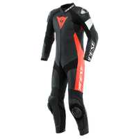 Dainese Tosa 1PC Perforated Motocross Leather Suit - Black/Fluo Red/White