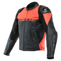 Dainese Racing 4 Perforated Leather Motorcycle  Jacket - Black/Fluo-Red