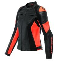 Dainese Racing 4 Leather Motorcycle  Jacket - Black/Fluo-Red