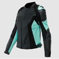 Dainese Racing 4 Lady Perforated Leather Motorcycle  Jacket - Black/Aqua-Green