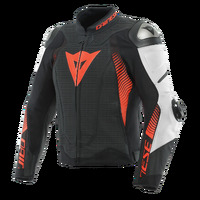 Dainese Super Speed 4 Perf. Leather Motorcycle Jacket  Black-Matt/White/Fluo-Red
