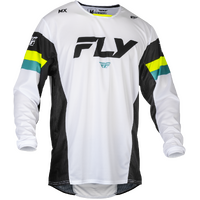 Fly Kinetic Prix 2024 Motorcycle Jersey White Black Hi-Viz Small