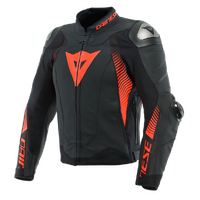 Dainese Super Speed 4 Leather Motorcycle Jacket Black-Matt/Fluo-Red/56