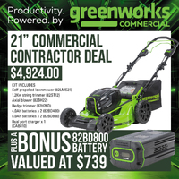 Greenworks 21'Commercial  Deal Self Propelled Dual Port  82LMS21 Lawnmower 