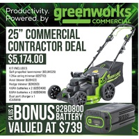 Greenworks 25'Commercial  Deal Self Propelled Dual Port  82LMS25 Lawnmower 
