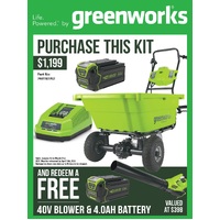 Greenworks  40V 4.0Ah Lithium-Ion Cordless Garden Trolley / Cart Combo Kit LCF401AU