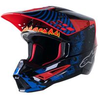 Alpinestars SM5 Solar Flare Helmet - Gloss Black/Blue Fluro/Red