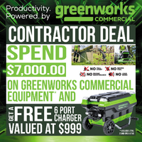 Greenworks Commercial Equipment and Free 6 Port Charger