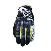 Five RS-C Leather Motorcycle Gloves - White/Fluro Yellow