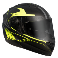 RXT 909 Flip-Up Motorcycle Helmet Matt Black/Fluro Yellow Small