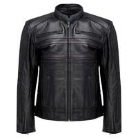 Johnny Reb Falls Creek  Motorcycle Leather Jacket - Black/Brown Stripes