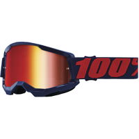 100% Strata2 Off Road Motorcycle Goggle Masego Mirror Red Lens