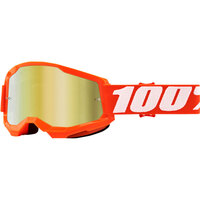 100% Strata2 Off Road Motorcycle Goggle Orange Mirror Gold Lens