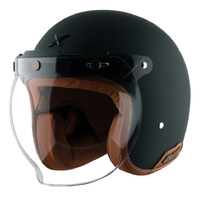 Jet Leather Edge Open Face Motorcycle  Helmet Medium Matt Black
