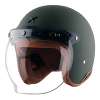 Jet Leather Edge Open Face Motorcycle Helmet Medium  Battle Green