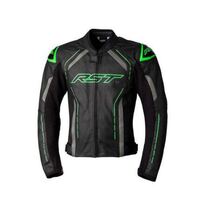 RST S-1 CE Leather Motorcycle Jacket - Black/Grey/Neon Green
