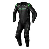 Rst S-1 Leather one Piece Motorcycle Racing Suit Black Grey Neon Green Size 46