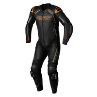 Rst S-1 Leather one Piece Motorcycle Racing Suit Black Grey Neon Orange Size 46
