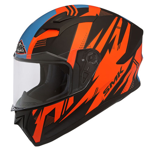 SMK Stellar Trek Motorcycle Helmet - Black/Orange/Blue