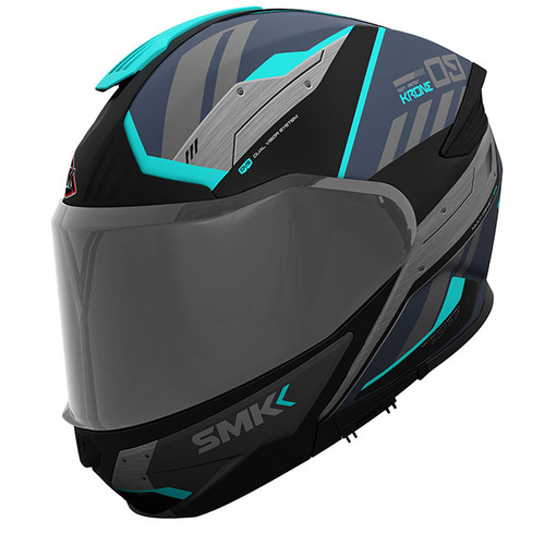 SMK Gullwing Tekker Motorcycle Helmet (MA265) - Matte Black/Grey/Blue