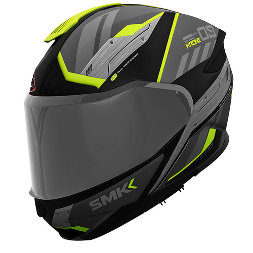 SMK Gullwing Tekker Motorcycle Helmet (MA264) - Matte Black/Grey/Yellow