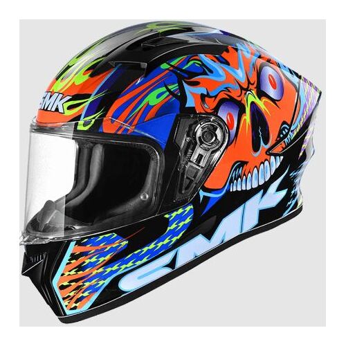 SMK Stellar Skull (GL275) Motorcycle Helmet - Black/Orange/Blue
