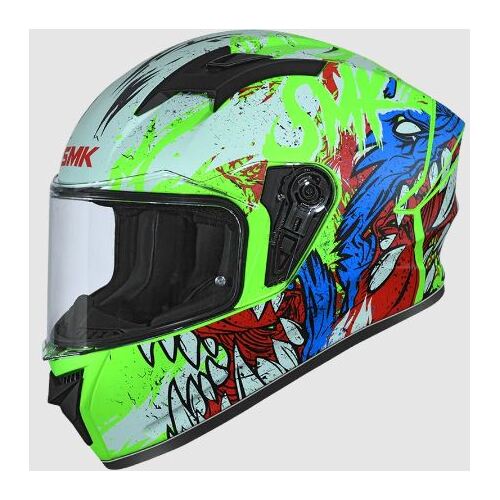 SMK Stellar Skull (MA813) Motorcycle Helmet - Matte Green/White/Red