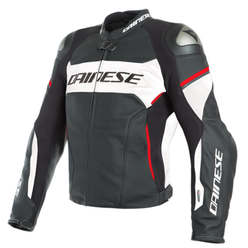 Dainese Racing 3 D-Air Perforated Motorcycle Leather Jacket - Black/White/Lava-Red