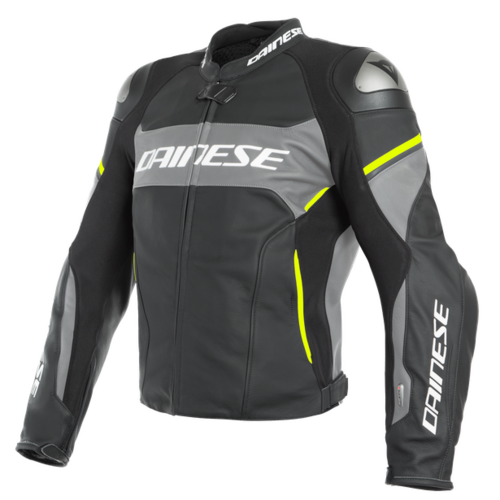 Dainese Racing 3 D-Air Perforated Motorcycle Jacket - Black-Matt/Charcoal-Gray/Fluo-Yellow