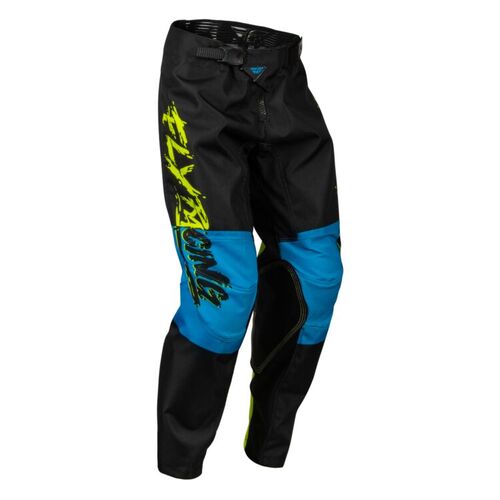 Fly Racing Youth 2023 Kinetic Khaos Motorcross Pants - Black/Blue/Hi-Viz Yellow