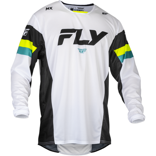 Fly Kinetic Prix 2024 Motorcycle Jersey White Black Hi-Viz Small