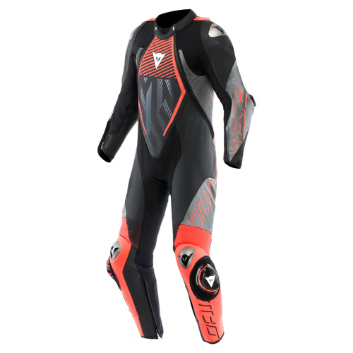 Dainese Audax D-Zip 1 Piece Leather Racing Suit - Perforated - BLK/RED-FL/ANTH [Size: 48]