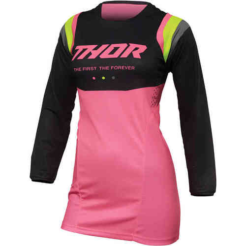 Thor Pulse Rev Ladies Motorcycle Jersey - Charcoal/Flo Pink