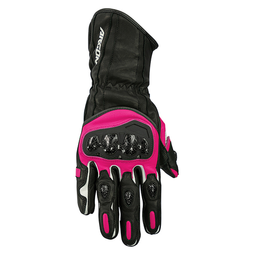 Argon Rush Leather Ladies Motorcycle On Road Gloves - Black/Pink XL