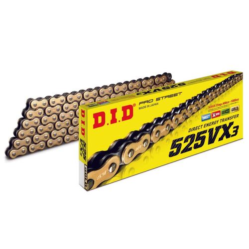 DID 525VX3 GB -120 ZB Pro Street X-Ring Drive Chain - Gold/Black