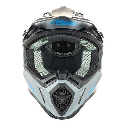 Nitro MX760 Off Road Motorcycle Helmet Satin Gunmetal/Blue Logo  Small