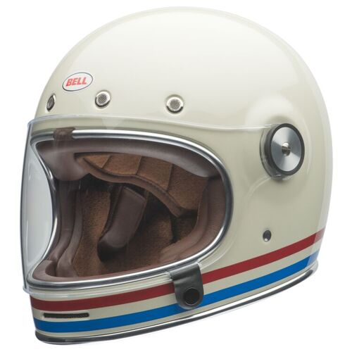 Bell Bullitt Stripes Motorcycle Helmet - Pearl White/Oxblood/Blue