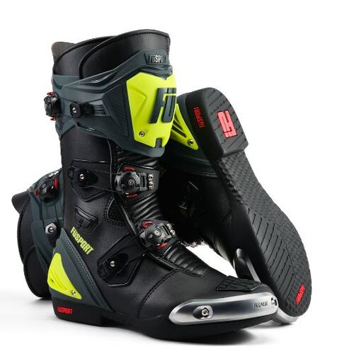 Fusport XR1 Motorcycle Boots - Black/D'Grey/Fluro Yellow