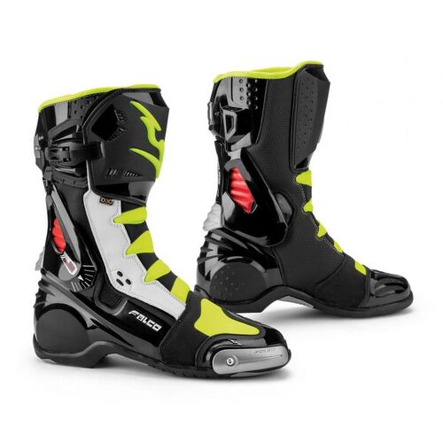 Falco Men's Eso Race Motorcycle Boots - Black/White/Red/Fluo