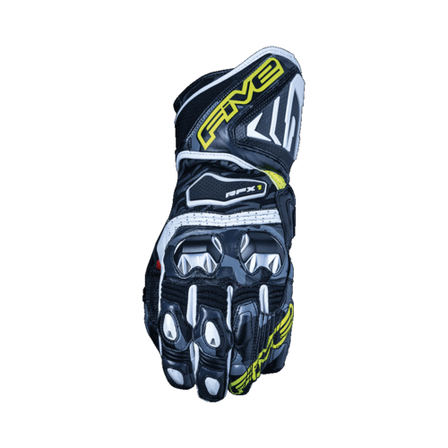 Five RFX-1 Replica Motorcycle Leather Gloves - Fluro Yellow