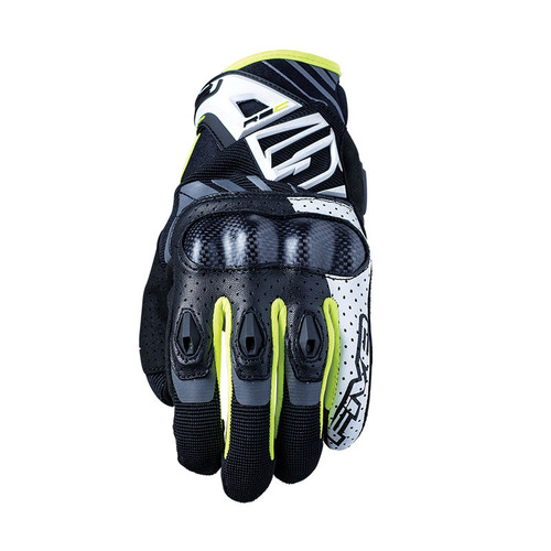 Five RS-C Leather Motorcycle Gloves - White/Fluro