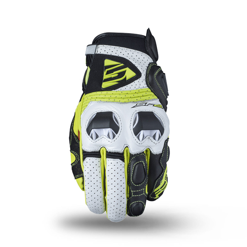 Five SF-2 Motorcycle Leather Gloves - White/Fluro