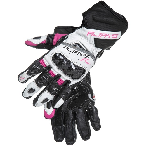 Rjays Long Cobra 2 Carbon Ladies Motorcycle Glove Black/Pink/White  (Xs)