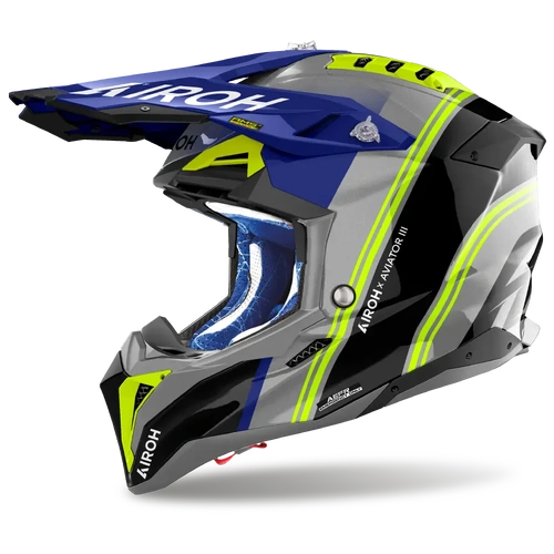 Airoh Aviator 3 Hima Blue Gloss Motorcycle Helmet [Size: Small]