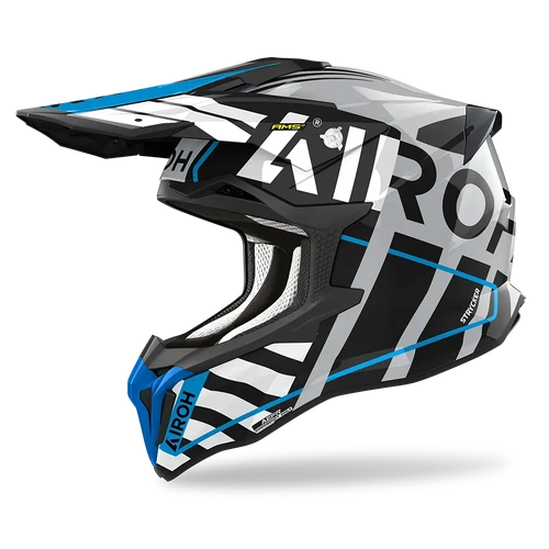 Airoh Strycker Brave Motorcycle Helmet - Blue/Grey Gloss [Size: Small]